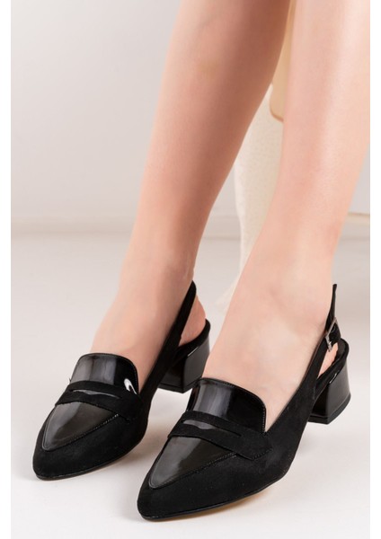 Bert Siyah - Sivri Burun Alçak Topuklu Kadın Ayakkabı