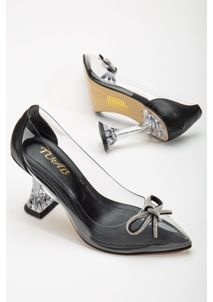 Siyah Stiletto Taşlı Şeffaf Topuklu Ayakkabı fiyatları