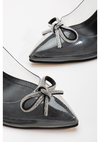 Siyah Stiletto Taşlı Şeffaf Topuklu Ayakkabı modelleri