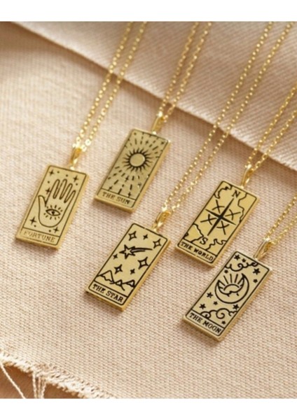 Gümüş Tarot Kartı Plaka Kolye 925K Gümüş Ay, Güneş, Dünya, El, Yıldız Altın fiyatları