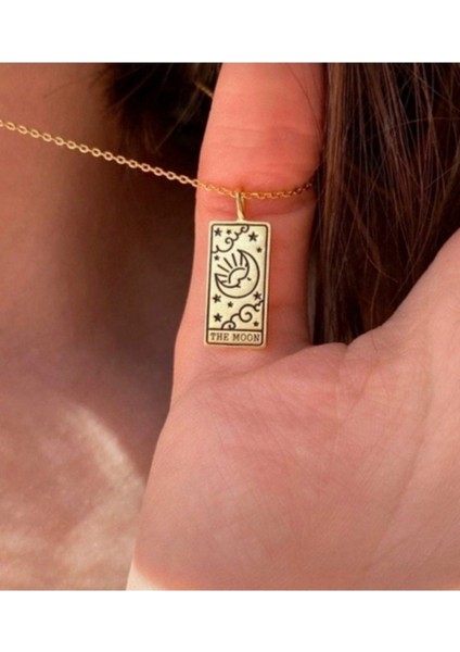 Gümüş Tarot Kartı Plaka Kolye 925K Gümüş Ay, Güneş, Dünya, El, Yıldız Altın modelleri