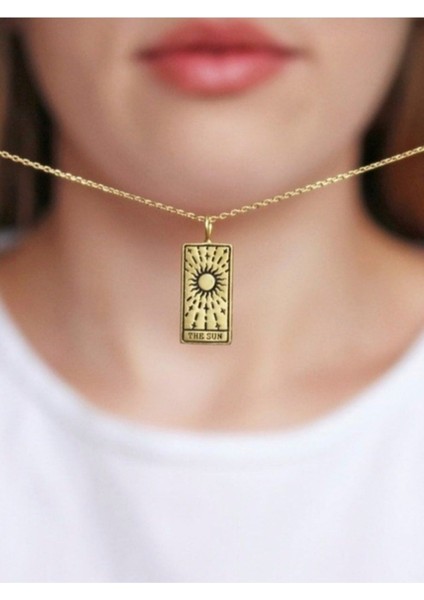 Gümüş Tarot Kartı Plaka Kolye 925K Gümüş Ay, Güneş, Dünya, El, Yıldız Altın fırsatları