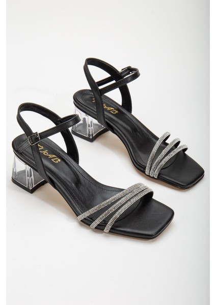 Gerdh Siyah Taşlı Cilt Alçak Topuklu Ayakkabı
