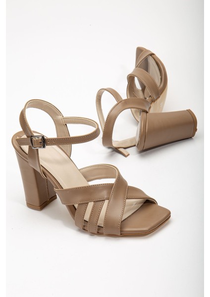 Hope Yüksek Topuklu Vizon Cilt Küt Burun Kadın Ayakkabı