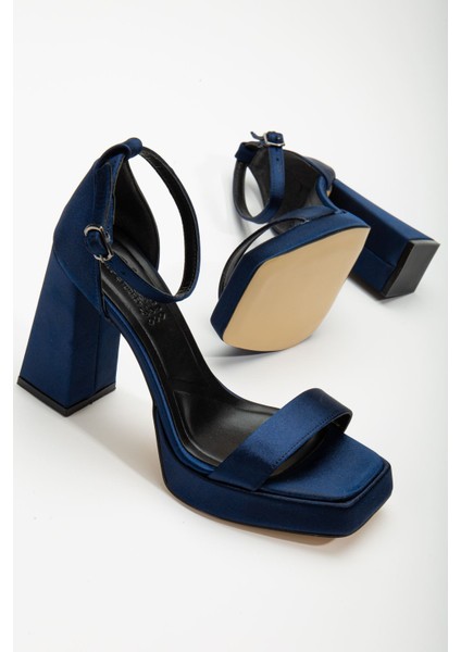 Matilda Lacivert Saten Platformlu Açık Burunlu Kalın Topuklu Ayakkabı fiyatları