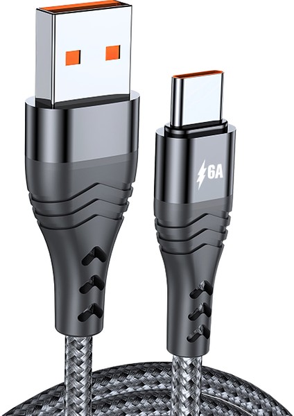 Huawei Samsung İçin 1m 6A 66W Usb'den Tip C'ye Hızlı Şarj + Veri Senkronizasyon Kablosu Örgülü Veri Kablosu (Yurt Dışından)