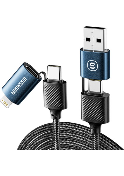 Starlink 0,3 M 65 W Şarj Kablosu Usb-A / Type-C - Type-C / 6 Pin 4'ü 1 Arada Veri Kablosu - Mavi (Yurt Dışından)
