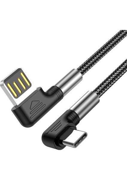 2m Hızlı Şarj Kablosu 3A Çift Açılı Usb'den Type C'ye Naylon Örgülü Kablo (Yurt Dışından)