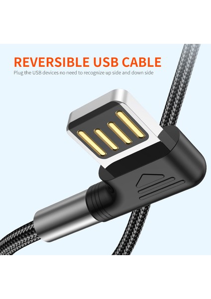 2m Hızlı Şarj Kablosu 3A Çift Açılı Usb'den Type C'ye Naylon Örgülü Kablo (Yurt Dışından)