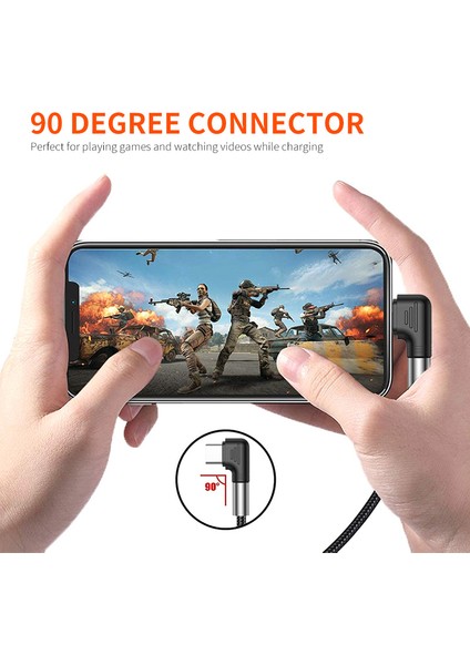 2m Hızlı Şarj Kablosu 3A Çift Açılı Usb'den Type C'ye Naylon Örgülü Kablo (Yurt Dışından)