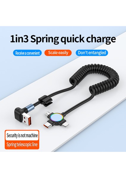 Usb'den Mikro+Tip C+Ip'ye 3'ü 1 Arada Hızlı Şarj Yaylı Kablo Desteği Carplay L Şekilli Dirsek (Yurt Dışından) modelleri