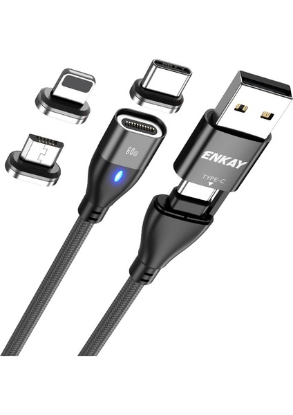 6'sı 1 Arada 2m Pd 60W Kablo Tip C Usb A Ip Tip C Mikro USB Manyetik Veri Kablosu (Yurt Dışından)