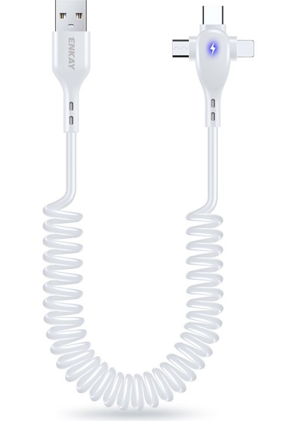 1 8 M 3'ü 1 Arada Usb A Lightning+Type C+Micro 6A Şarj Kablosu Yaylı Veri Kablosu (Yurt Dışından)