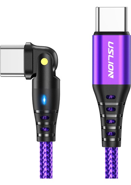 2m 60W Tip C'den Tip C'ye Kablo 180 Derece Dönüş LED Işıklı Pd Şarj Kablosu (Yurt Dışından)