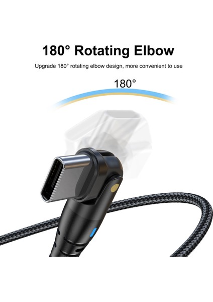 2m 60W Tip C'den Tip C'ye Kablo 180 Derece Dönüş LED Işıklı Pd Şarj Kablosu (Yurt Dışından)