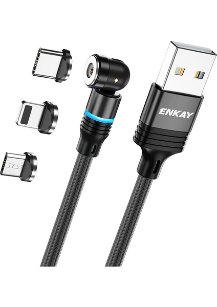2m 2 4A Manyetik Şarj Kablosu Usb'den Ip'ye Tip C Mikro USB Naylon Örgülü Telefon Şarj Kablosu LED Işıklı (Yurt Dışından)