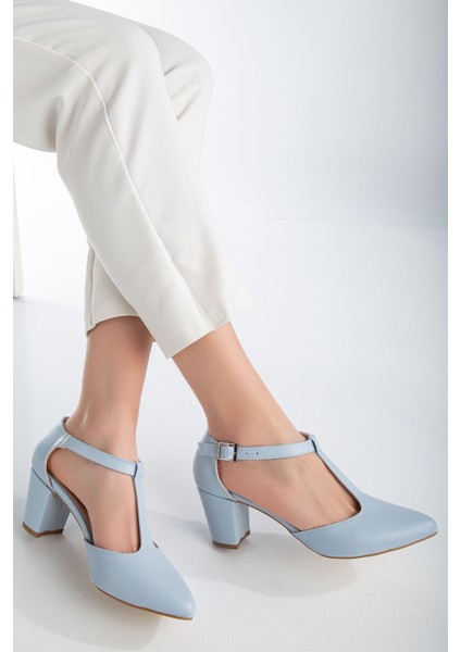 Niven Bebe Mavisi Cilt Topuklu Kadın Ayakkabı