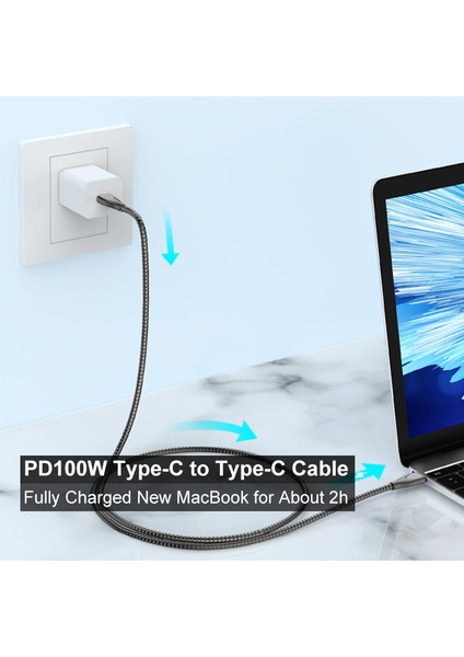 2m Tip C'den Tip C'ye Kablo Pd 100W Hızlı Şarj Veri Kablosu E Marker Çip Karbon Çelik Hortum Yay Kablosu Gümüş (Yurt Dışından) indirimleri