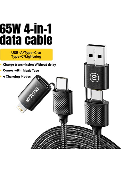 Starlink 1m 65W 4'ü 1 Arada Veri Kablosu Usb A Type C Type C 6 Pinli Telefon Şarj Kablosu (Yurt Dışından)
