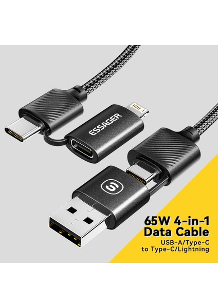 Starlink 1m 65W 4'ü 1 Arada Veri Kablosu Usb A Type C Type C 6 Pinli Telefon Şarj Kablosu (Yurt Dışından)