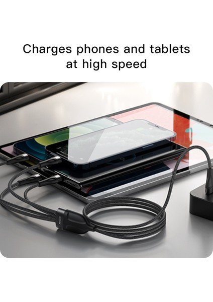 4'ü 1 Arada Şarj Kablosu Type C Type C*2+Lightning*2 Naylon Örgülü Cep Telefonu Kablosu (Yurt Dışından) indirimleri