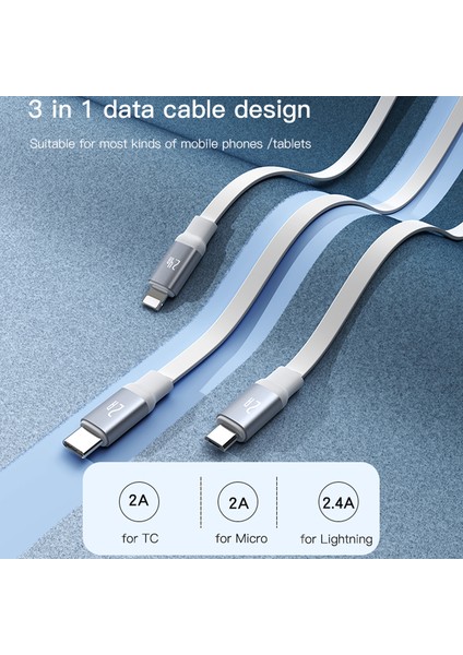 Cep Telefonları Tabletler İçin 3'ü 1 Arada Teleskopik Veri Kablosu Taşınabilir Geri Çekilebilir Şarj Kablosu (Yurt Dışından)