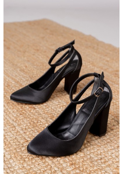 Lillian Topuklu Siyah Saten Topuklu Kadın Ayakkabı modelleri