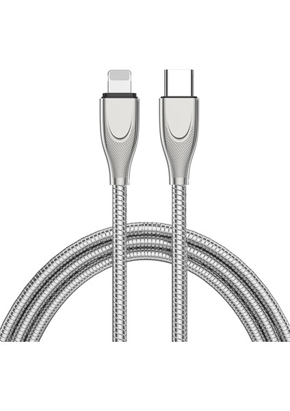 1m Type C Lightning Pd 27W Hızlı Şarj Kablosu Karbon Çelik Hortum Yayı Veri Iletim Kablosu Gümüş (Yurt Dışından)