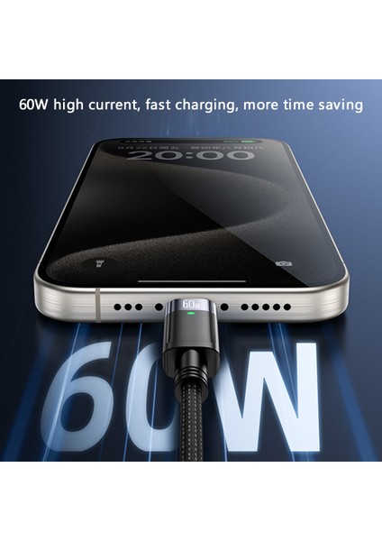 Pd 60W Otomatik Kapanma Şarj Kablosu Usb C Usb C Örgülü Cep Telefonu Veri Kablosu (Yurt Dışından)