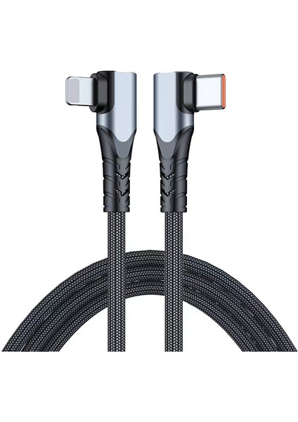 1 M Type C Lightning Pd 20W Hızlı Şarj Kablosu Çift Dik Açılı Veri Kablosu Gümüş (Yurt Dışından)