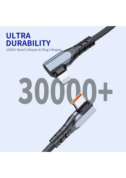 1 M Type C Lightning Pd 20W Hızlı Şarj Kablosu Çift Dik Açılı Veri Kablosu Gümüş (Yurt Dışından)