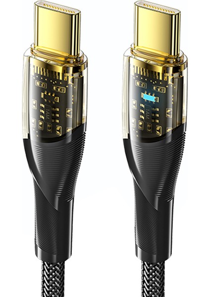 1m Şeffaf Pencere Usb C 100W Hızlı Şarj Kablosu LED Işık Tip C 480MBPS Tarih Iletim Örgülü Kablo (Yurt Dışından)