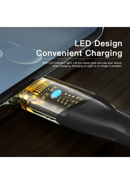 1m Şeffaf Pencere Usb C 100W Hızlı Şarj Kablosu LED Işık Tip C 480MBPS Tarih Iletim Örgülü Kablo (Yurt Dışından)