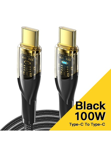 1m Şeffaf Pencere Usb C 100W Hızlı Şarj Kablosu LED Işık Tip C 480MBPS Tarih Iletim Örgülü Kablo (Yurt Dışından)