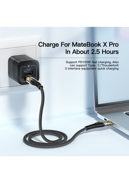 1m Şeffaf Pencere Usb C 100W Hızlı Şarj Kablosu LED Işık Tip C 480MBPS Tarih Iletim Örgülü Kablo (Yurt Dışından)