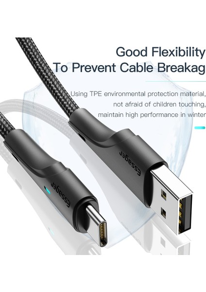 2m LED Işık Usb'den C Tipi Kabloya 3A Hızlı Şarj 480MBPS Iletim Kablosu (Yurt Dışından)