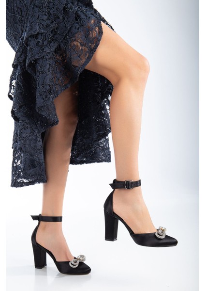 Nenya Siyah Saten Taş Detaylı Topuklu Kadın Ayakkabı modelleri