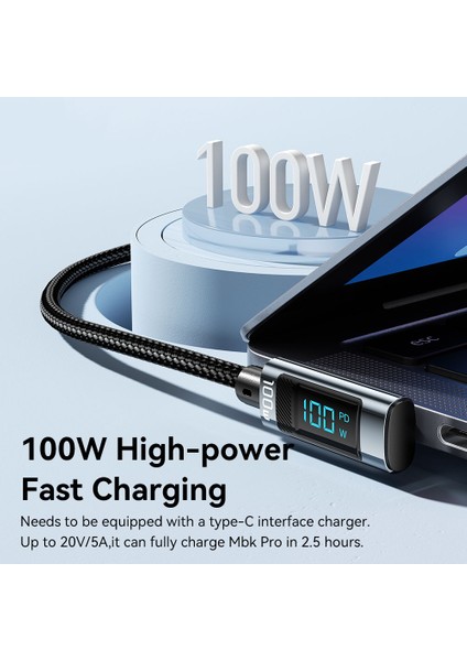 2m 100W Type C Şarj Kablosu Dijital Ekran Usb C Usb C Dirsek Veri Kablosu (Yurt Dışından) fırsatları