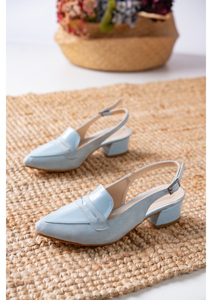 Bert Bebe Mavisi - Sivri Burun Alçak Topuklu Kadın Ayakkabı modelleri