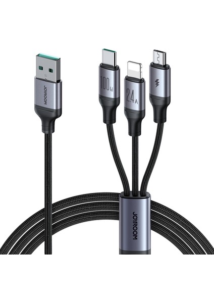 1 2 M 3'ü 1 Arada Şarj Kablosu 100 W Naylon Örgülü Usb A Ip+Type C+Mikro Hızlı Şarj Kablosu (Yurt Dışından)