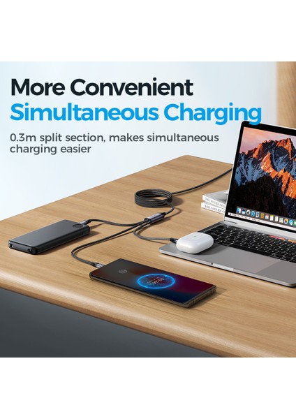 1 2 M 3'ü 1 Arada Şarj Kablosu 100 W Naylon Örgülü Usb A Ip+Type C+Mikro Hızlı Şarj Kablosu (Yurt Dışından)