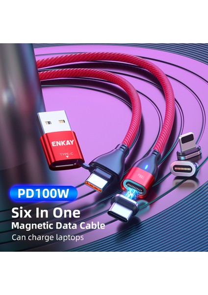 6'sı 1 Arada 2m Pd 100W Manyetik Şarj Kablosu Tip C Usb A Ip Tip C Mikro USB Telefon Veri Kablosu (Yurt Dışından)