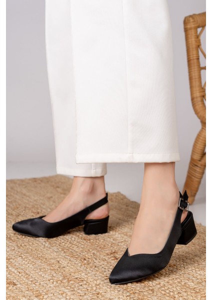 Valentina Siyah Saten Topuklu Kadın Ayakkabı