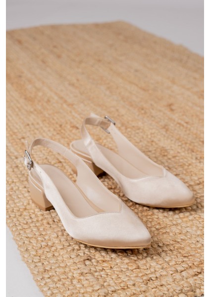 Valentina Krem Saten Topuklu Kadın Ayakkabı modelleri