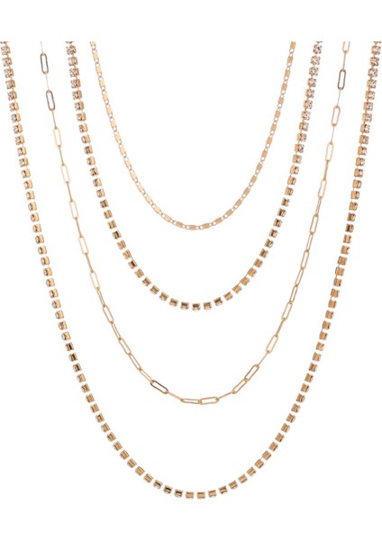 2 Katmanlı Taşlı Gold Alloy Kadın Zincir Kolye EN24