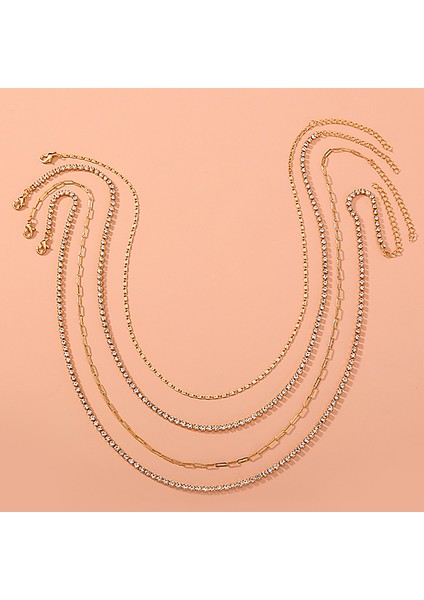 2 Katmanlı Taşlı Gold Alloy Kadın Zincir Kolye EN24 fiyatları