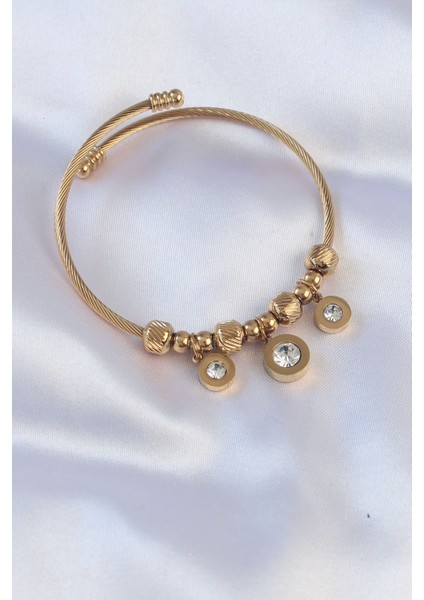 316L Çelik Gold Renk Zirkon Taşlı Cartier Model Charm Bileklik