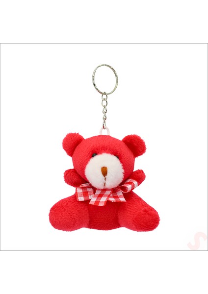Pelüş Ayıcık Anahtarlık, 6,5 cm x 6,5 cm - Kırmızı