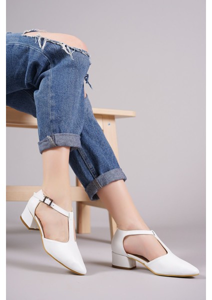 Jane Beyaz Cilt Topuklu Ayakkabı