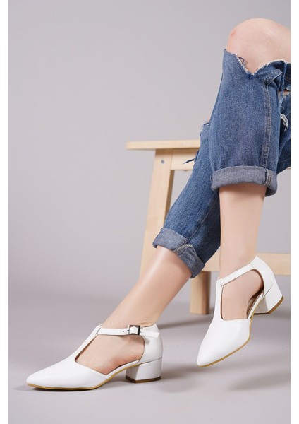 Jane Beyaz Cilt Topuklu Ayakkabı modelleri